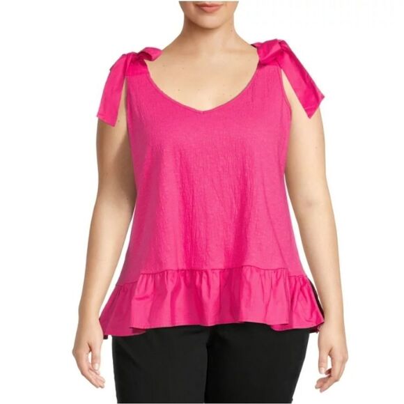 WOMEN'S PLUS SIZE Knit Tank Top Shirt with Shoulder Ties Size OX - Picture 2 of 9